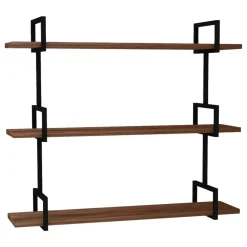 Mensola Marrone Noce Nero 3 Ripiani Colore Struttura Nero 87x23x76h cm, Materiale Struttura in Metallo - Vibrata