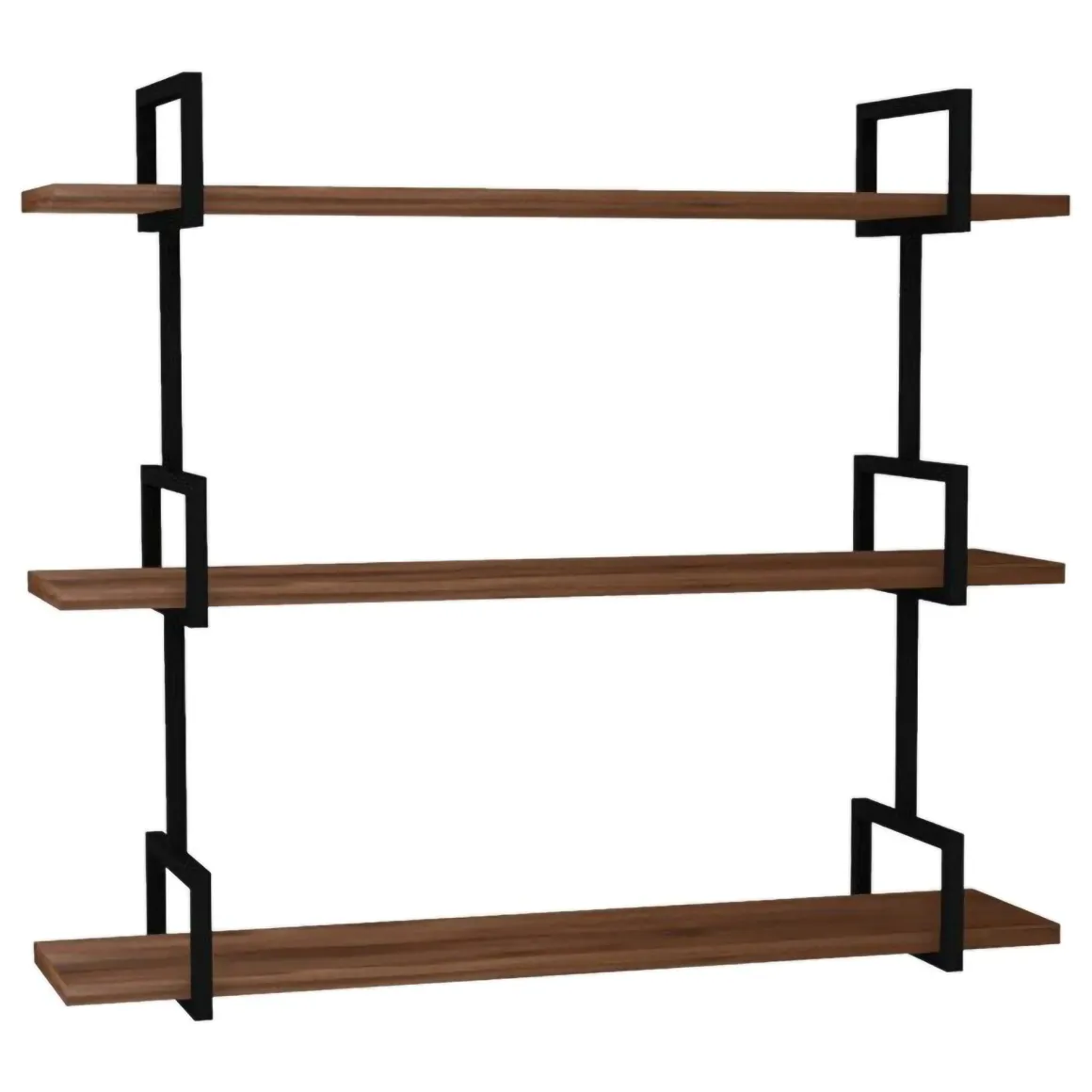Mensola Marrone Noce Nero 3 Ripiani Colore Struttura Nero 87x23x76h cm, Materiale Struttura in Metallo - Vibrata