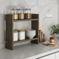 Mensola Marrone Noce 2 Ripiani Sfumatura Colore Struttura Noce 34x10x30h cm, - Morfasso