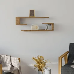Mensola Marrone Noce 2 Ripiani set da 2 Mensole 60x20x15h cm, Sfumatura Colore Struttura Noce - Siligo