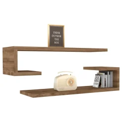 Mensola Marrone Noce 2 Ripiani set da 2 Mensole 60x20x15h cm, Sfumatura Colore Struttura Noce - Siligo