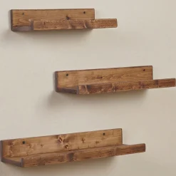 Mensola Marrone Noce 3 Ripiani Fatto a Mano, set da 3 Mensole 60x15x8h cm, Sfumatura Colore Struttura Noce - Piazzolo