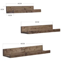 Mensola Marrone Noce 3 Ripiani Fatto a Mano, set da 3 Mensole 60x15x8h cm, Sfumatura Colore Struttura Noce - Piazzolo