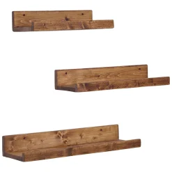 Mensola Marrone Noce 3 Ripiani Fatto a Mano, set da 3 Mensole 60x15x8h cm, Sfumatura Colore Struttura Noce - Piazzolo