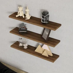Mensola Marrone Noce 3 Ripiani set da 3 60x15x2h cm, Sfumatura Colore Struttura Noce - Meina