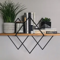 Mensola Marrone Noce Scuro Nero un Ripiano in Legno di Abete 41x15x32h cm, Colore Struttura Nero - Cadeo