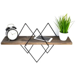 Mensola Marrone Noce Scuro Nero un Ripiano in Legno di Abete 41x15x32h cm, Colore Struttura Nero - Cadeo