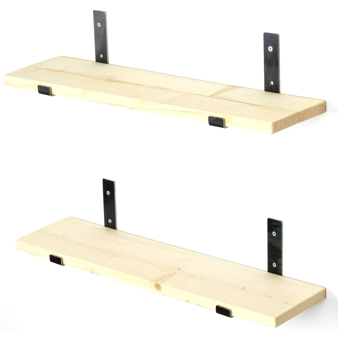 Mensola Marrone Rovere Chiaro Nero 2 Ripiani in Legno di Abete, Fatto a Mano 60x14x16h cm, Colore Struttura Nero - Zagarolo