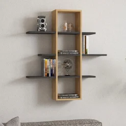Mensole > Dmora Mensola Marrone Rovere Nero Antracite 4 Ripiani Colore Struttura Nero 120x20x25h cm, Sfumatura Colore Struttura Rovere - Nureci Nero Antracite, Marrone Rovere