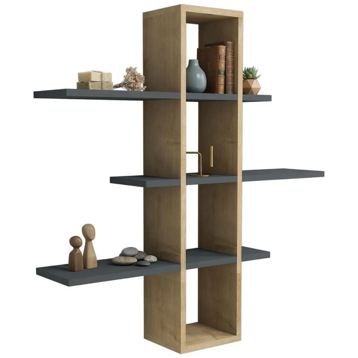 Mensole > Dmora Mensola Marrone Rovere Nero Antracite 4 Ripiani Colore Struttura Nero 120x20x25h cm, Sfumatura Colore Struttura Rovere - Nureci Nero Antracite, Marrone Rovere