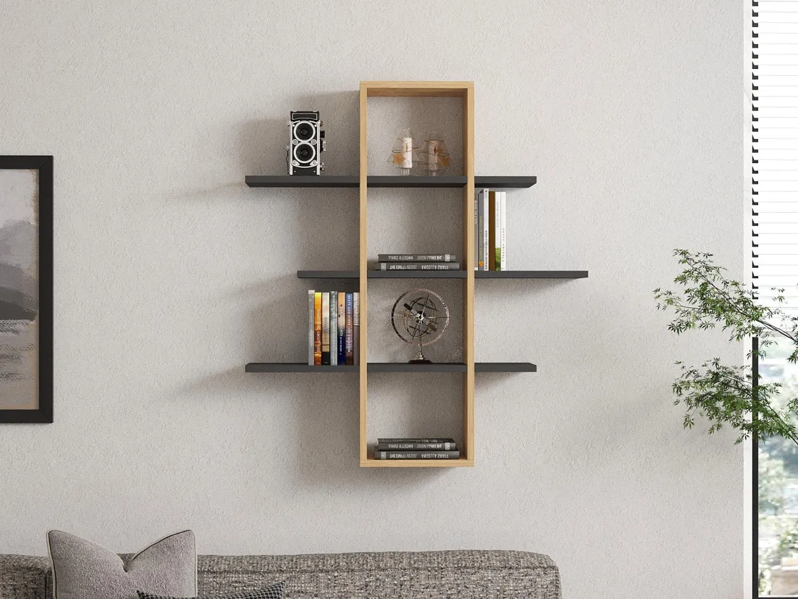 Mensole > Dmora Mensola Marrone Rovere Nero Antracite 4 Ripiani Colore Struttura Nero 120x20x25h cm, Sfumatura Colore Struttura Rovere - Nureci Nero Antracite, Marrone Rovere