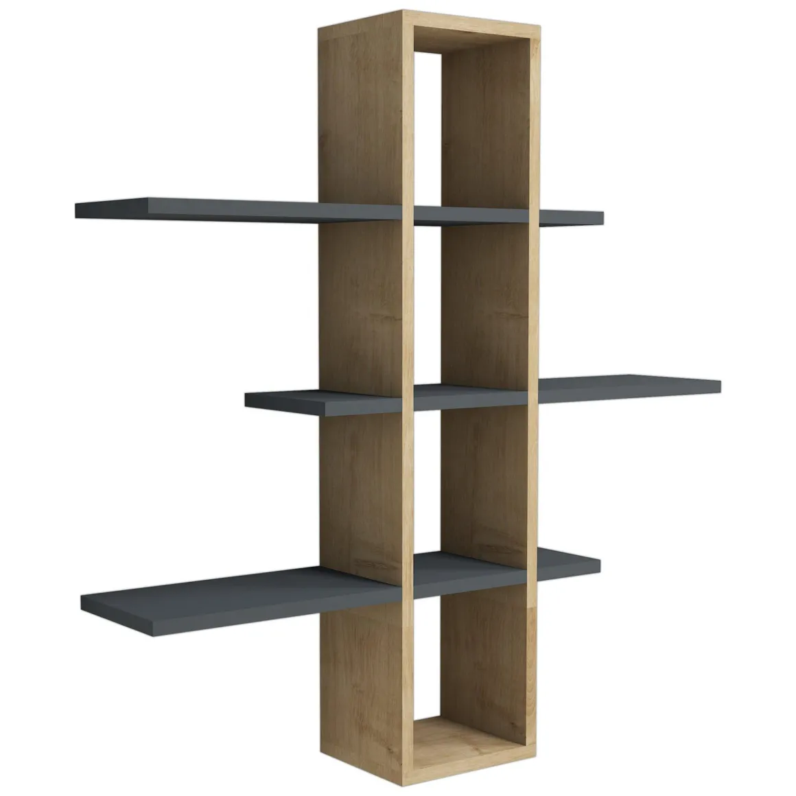 Mensole > Dmora Mensola Marrone Rovere Nero Antracite 4 Ripiani Colore Struttura Nero 120x20x25h cm, Sfumatura Colore Struttura Rovere - Nureci Nero Antracite, Marrone Rovere