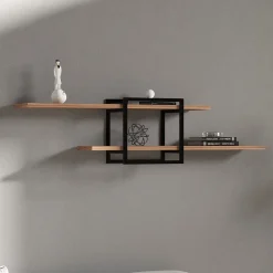 Mensole > Dmora Mensola Marrone Rovere Nero 2 Ripiani Colore Struttura Nero 120x18x30h cm, Sfumatura Colore Struttura Rovere - Tuili Nero, Marrone Rovere
