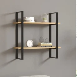 Mensola Marrone Rovere Nero 2 Ripiani Colore Struttura Nero 70x22x70h cm, Sfumatura Colore Struttura Rovere - Picerno