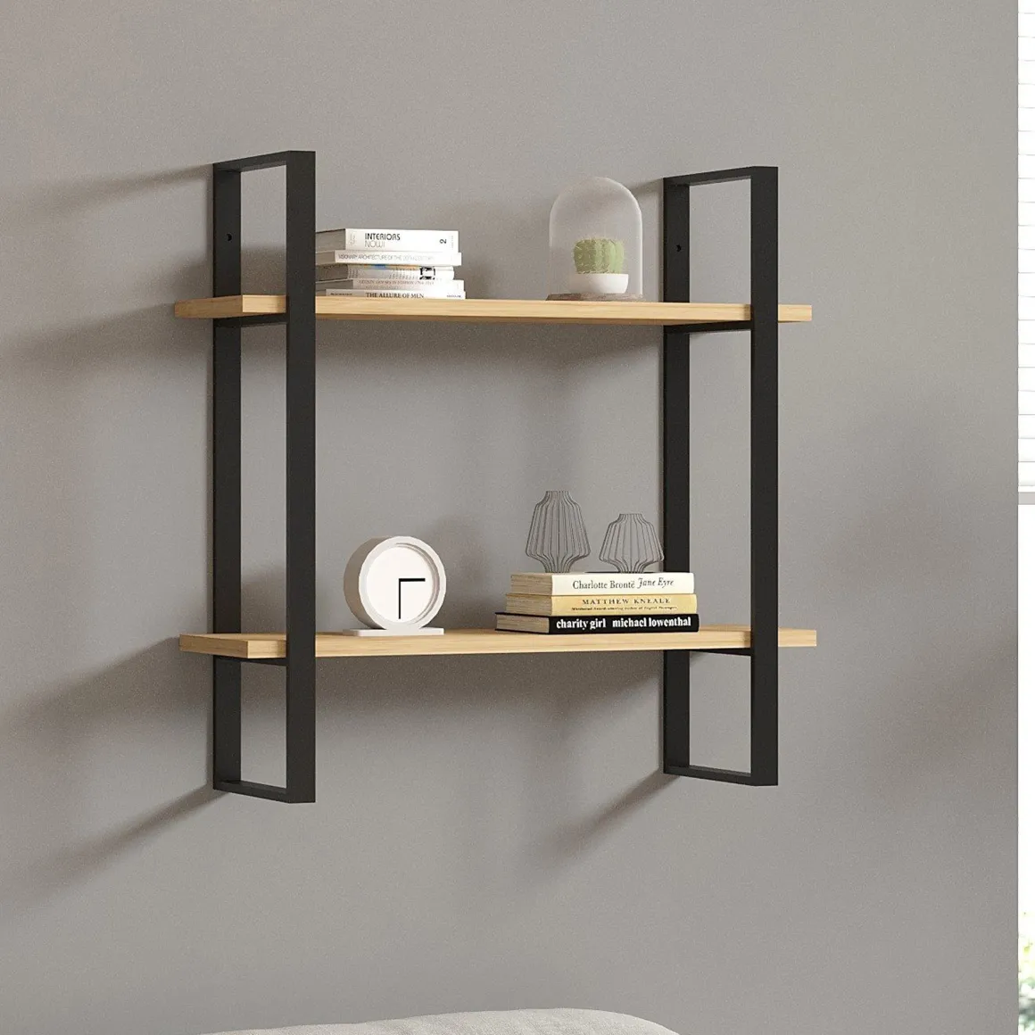 Mensole > Dmora Mensola Marrone Rovere Nero 2 Ripiani set da 2 Mensole 40x15x2h cm, Colore Struttura Nero - Tarvisio Nero, Marrone Rovere