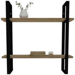 Mensola Marrone Rovere Nero 2 Ripiani Colore Struttura Nero 70x22x70h cm, Sfumatura Colore Struttura Rovere - Picerno