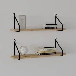 Mensola Marrone Rovere Nero 2 Ripiani set da 2 Mensole 60x12x2h cm, Colore Struttura Nero - Godano