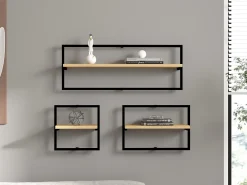 Mensole > Dmora Mensola Marrone Rovere Nero 4 Ripiani Colore Struttura Nero 70x15x120h cm, Materiale Struttura in Metallo - Oderzo Nero, Marrone Rovere