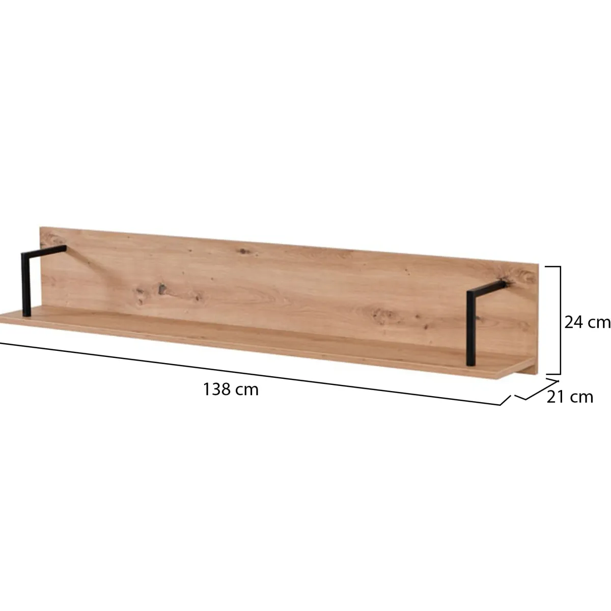 Mensole > Dmora Mensola Marrone Rovere Nodi Nero un Ripiano 137.5x21x24h cm, Portata Ripiani 5 - Oriolo Nero, Marrone Rovere Nodi
