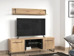 Mensole > Dmora Mensola Marrone Rovere Nodi Nero un Ripiano 137.5x21x24h cm, Portata Ripiani 5 - Oriolo Nero, Marrone Rovere Nodi
