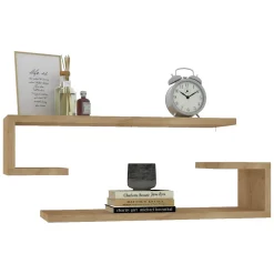 Mensola Marrone Rovere 2 Ripiani set da 2 Mensole 60x20x15h cm, Sfumatura Colore Struttura Rovere - Siligo