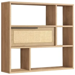 Mensola Marrone Rovere 5 Ripiani Anta Effetto Paglia di Vienna 90x22x81h cm, Sfumatura Colore Struttura Rovere - Coeli