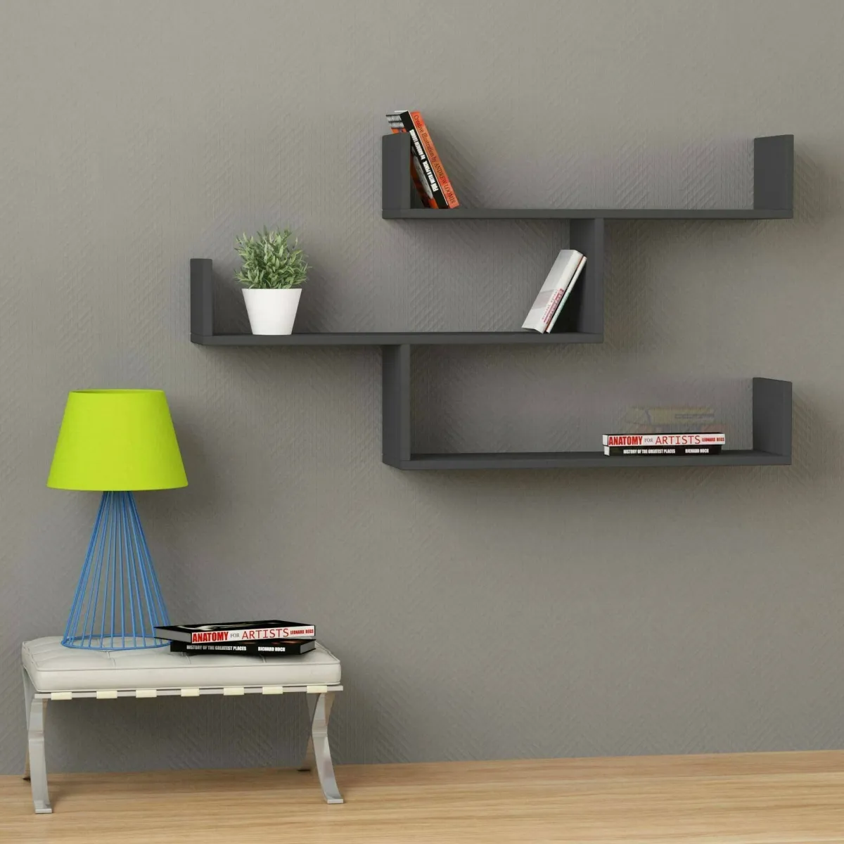 Mensole > Dmora Mensola muro 22x122cm antracite - Amang Nero Antracite