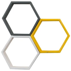 Mensola Nero Antracite Giallo 3 Ripiani Effetto Geometrico 58x9x38h cm, Colore Struttura Giallo - Bulciago