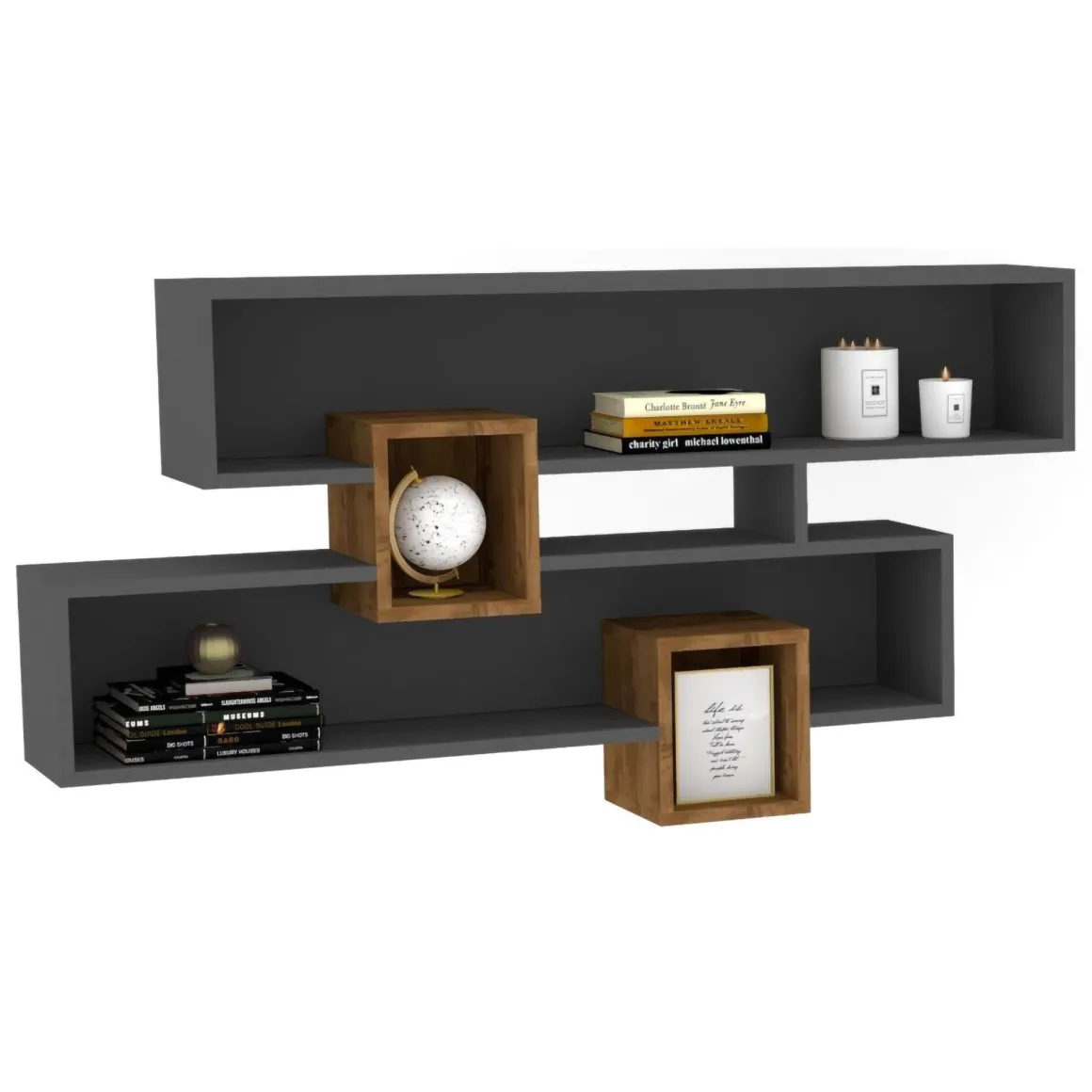 Mensola Nero Antracite Marrone Rovere 4 Ripiani Colore Struttura Marrone 120x22x75h cm, Sfumatura Colore Struttura Antracite - Roddino