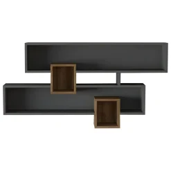 Mensola Nero Antracite Marrone Rovere 4 Ripiani Colore Struttura Marrone 120x22x75h cm, Sfumatura Colore Struttura Antracite - Roddino