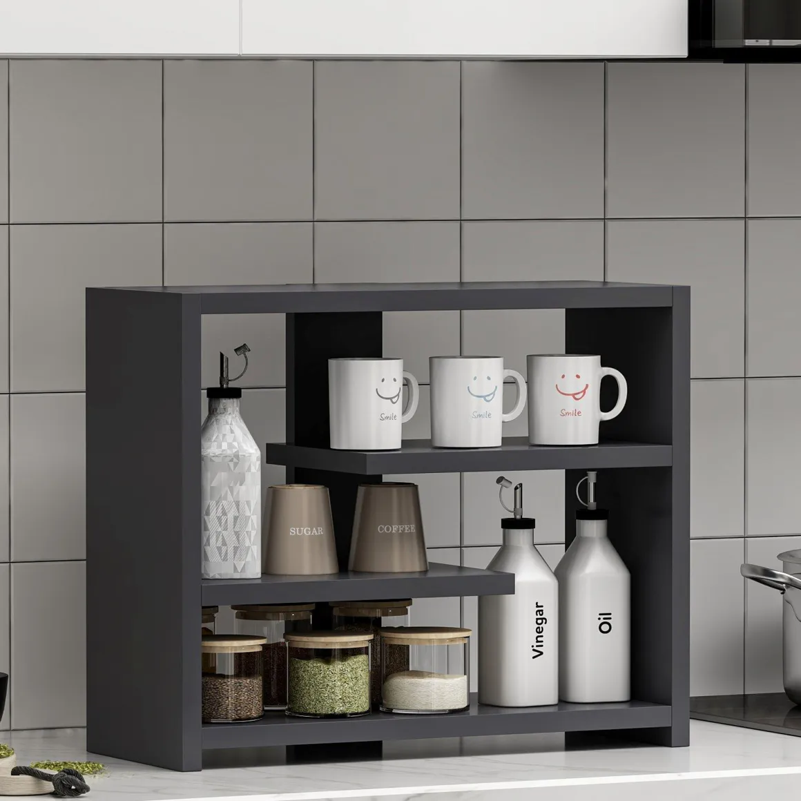 Mensola Nero Antracite 3 Ripiani Sfumatura Colore Struttura Antracite 49x21x40h cm, - Mottola