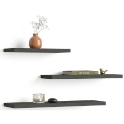 Mensola Nero Antracite 3 Ripiani set da 3 Mensole 30x2x14h cm, Sfumatura Colore Struttura Antracite - Roscigno