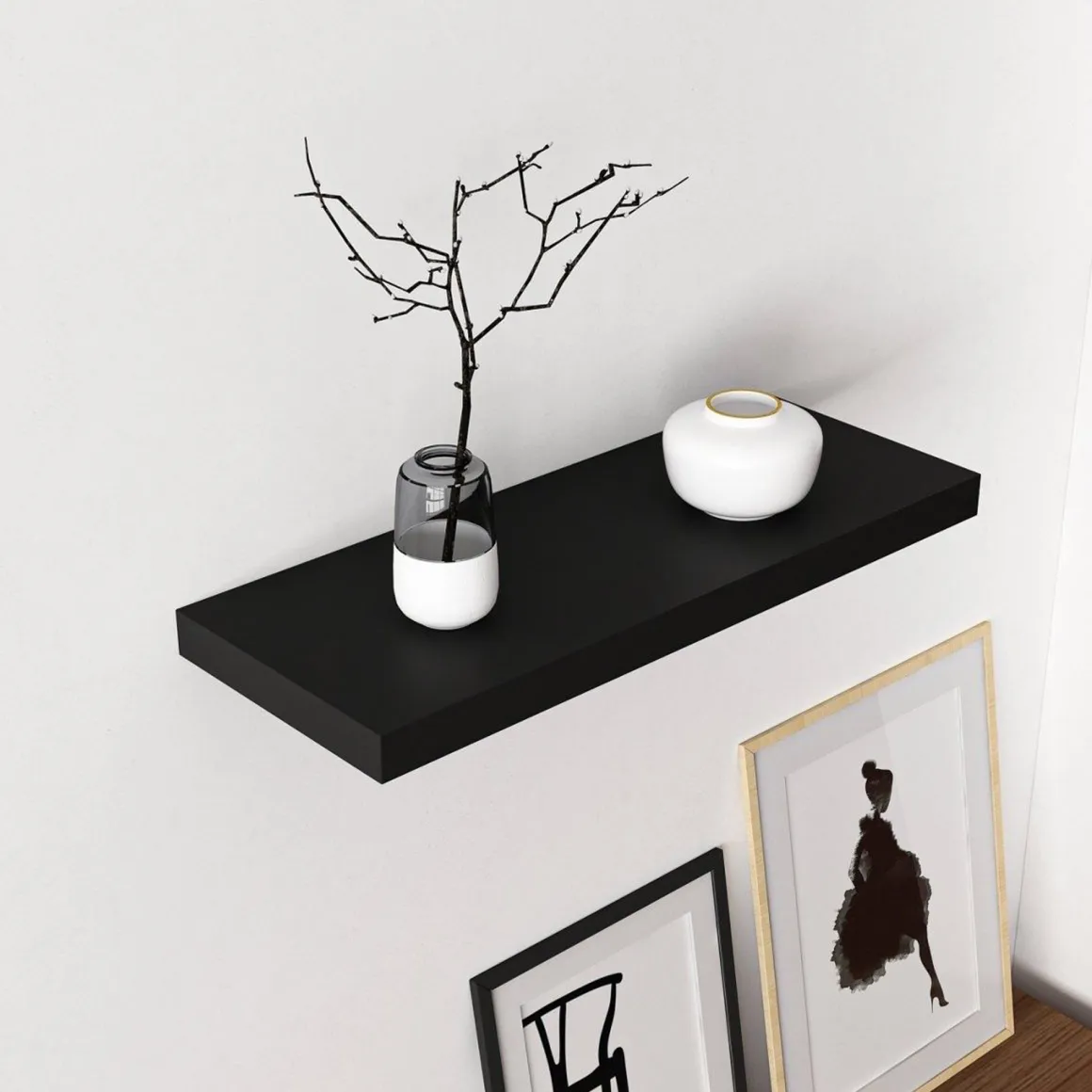 Mensola Nero un Ripiano 60x23x4h cm, - Varena