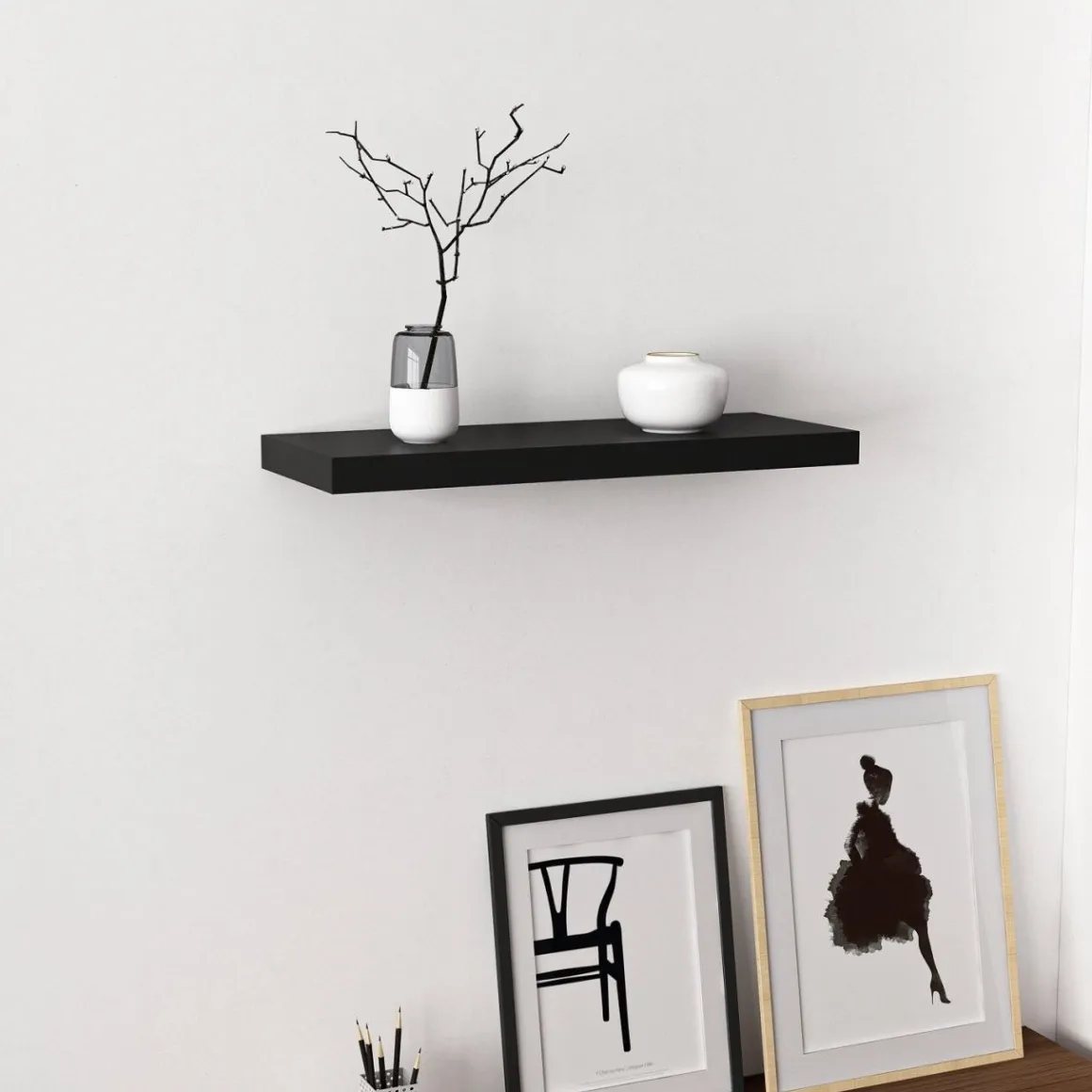 Mensola Nero un Ripiano 60x23x4h cm, - Varena