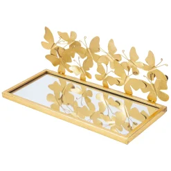 Mensola oro Trasparente un Ripiano Dettaglio con Farfalle 43x19x17h cm, Materiale Struttura in Vetro - Iqalui