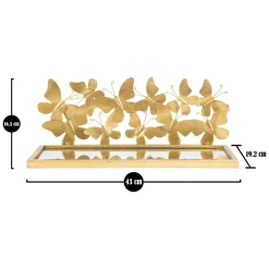 Mensola oro Trasparente un Ripiano Dettaglio con Farfalle 43x19x17h cm, Materiale Struttura in Vetro - Iqalui