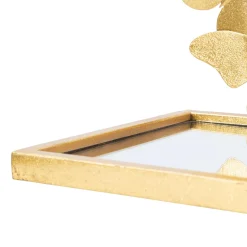 Mensola oro Trasparente un Ripiano Dettaglio con Farfalle 43x19x17h cm, Materiale Struttura in Vetro - Iqalui