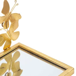 Mensola oro Trasparente un Ripiano Dettaglio con Farfalle 43x19x17h cm, Materiale Struttura in Vetro - Iqalui