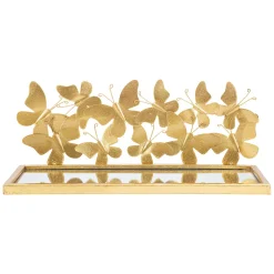 Mensola oro Trasparente un Ripiano Dettaglio con Farfalle 43x19x17h cm, Materiale Struttura in Vetro - Iqalui