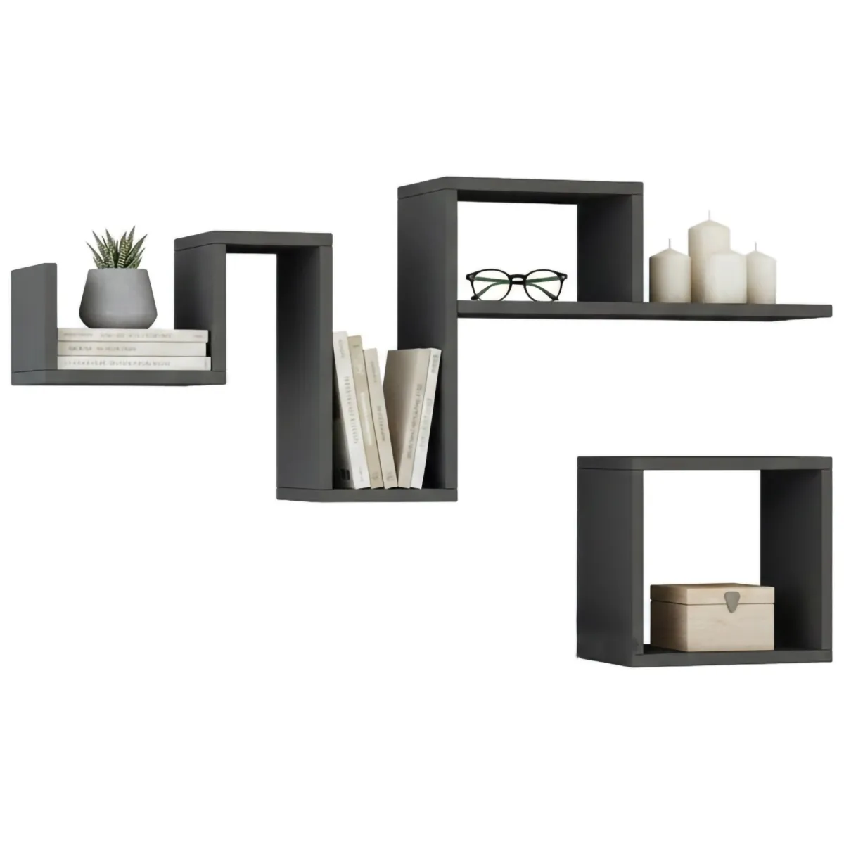 Mensole > Dmora Mensola parete doppia 20x116cm antracite - Donna Nero Antracite