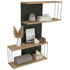 Mensola parete 19x65cm antracite e rovere - Gerolama
