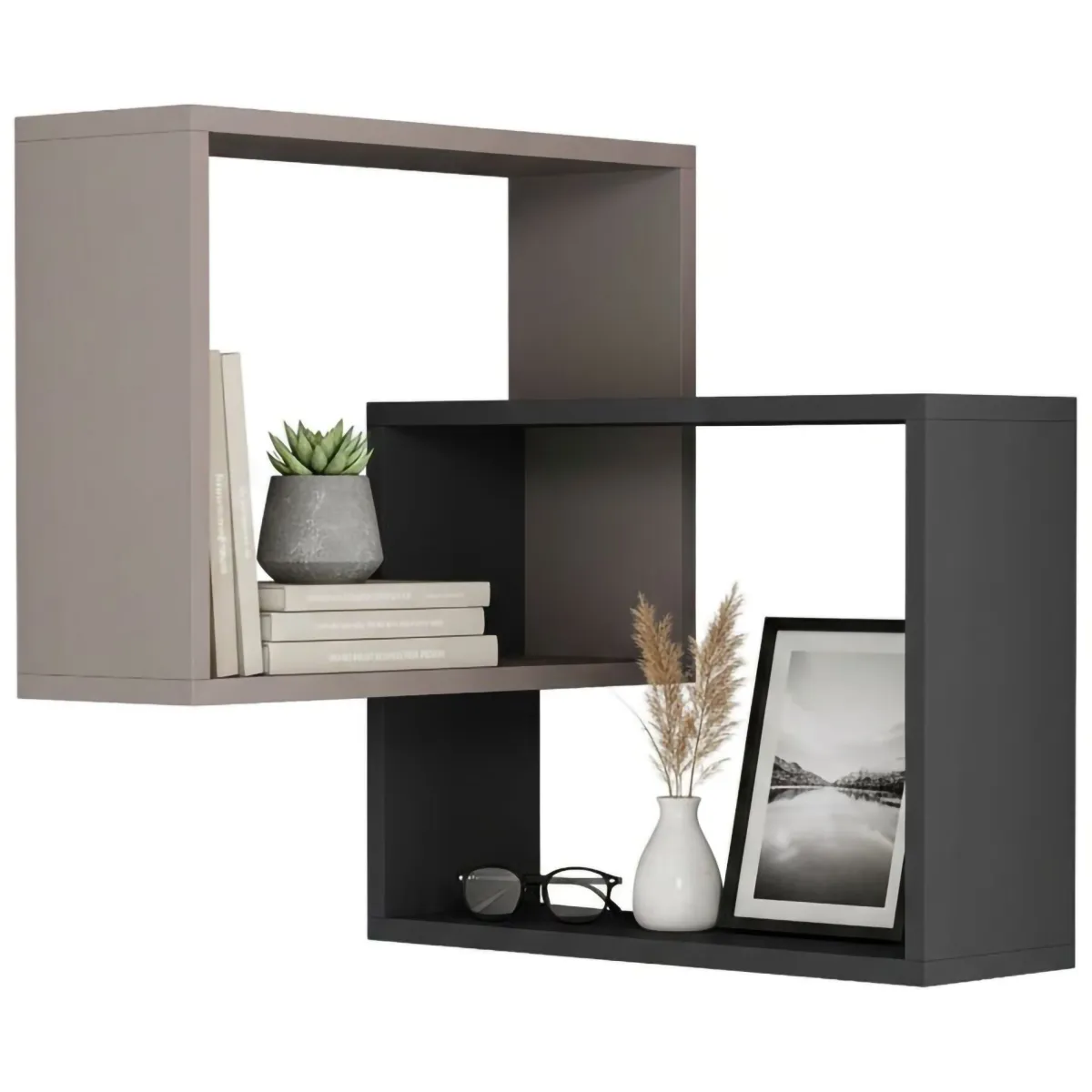 Mensole > Dmora Mensola parete 60x68cm beige e antracite - Fiandra Nero, Beige Antracite