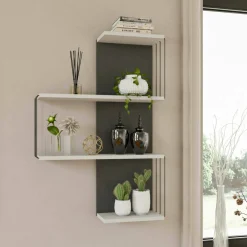 Mensole > Dmora Mensola parete 19x64cm bianca e antracite - Batilda Nero Antracite, Bianco