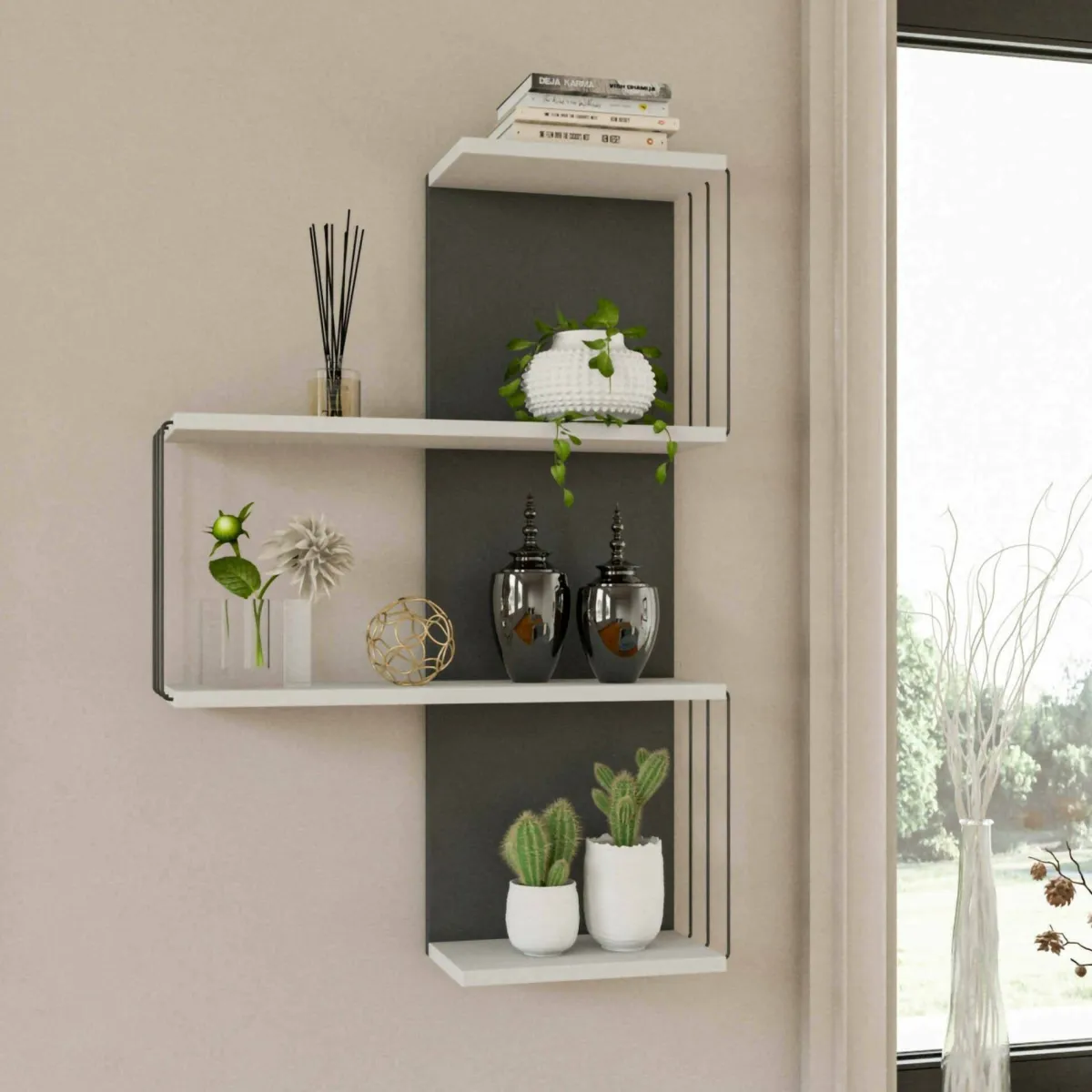 Mensole > Dmora Mensola parete 19x64cm bianca e antracite - Batilda Nero Antracite, Bianco