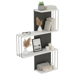Mensole > Dmora Mensola parete 19x64cm bianca e antracite - Batilda Nero Antracite, Bianco