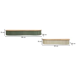 Mensola Verde Beige 2 Ripiani Finitura a Coste Verticali e Piano Effetto Legno 15x20x89h cm, Materiale Struttura in Metallo - Fabalela
