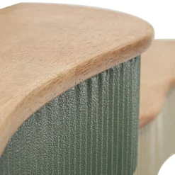 Mensola Verde Beige 2 Ripiani Finitura a Coste Verticali e Piano Effetto Legno 15x20x89h cm, Materiale Struttura in Metallo - Fabalela