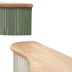 Mensola Verde Beige 2 Ripiani Finitura a Coste Verticali e Piano Effetto Legno 15x20x89h cm, Materiale Struttura in Metallo - Fabalela