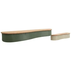 Mensola Verde Beige 2 Ripiani Finitura a Coste Verticali e Piano Effetto Legno 15x20x89h cm, Materiale Struttura in Metallo - Fabalela