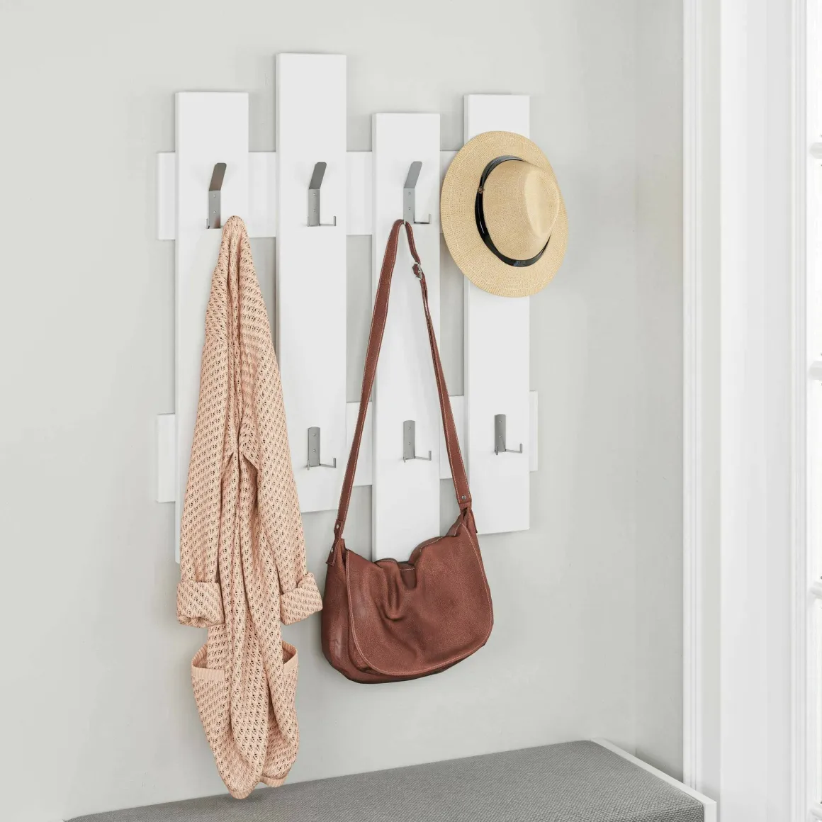 Attaccapanni > Dmora Mobile appendiabiti 65x31h cm 5 posti marrone e marmo - Kilo Bianco, Marrone Marmo